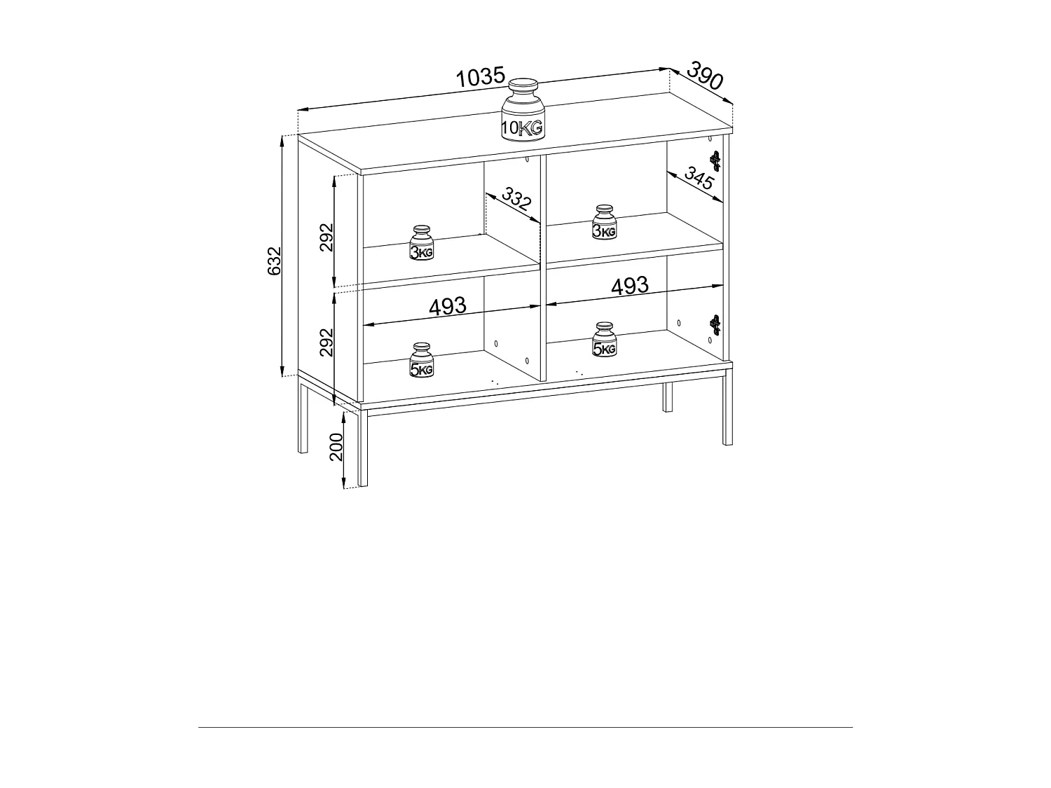 Commode étroite moderne à façade cannelée, 104 x 83 x 39 cm, Cachemire / Or