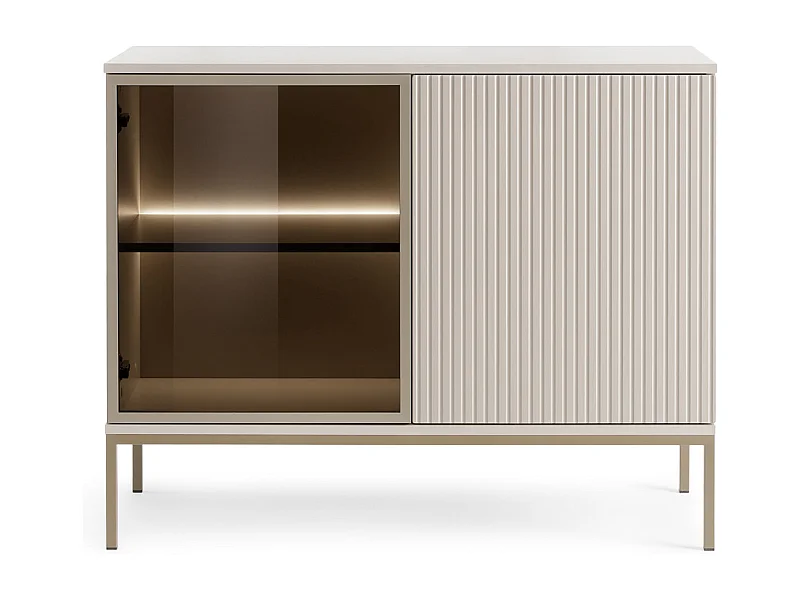 Cômoda estreita moderna com frente canelada, 104×83×39 cm, Caxemira / Ouro