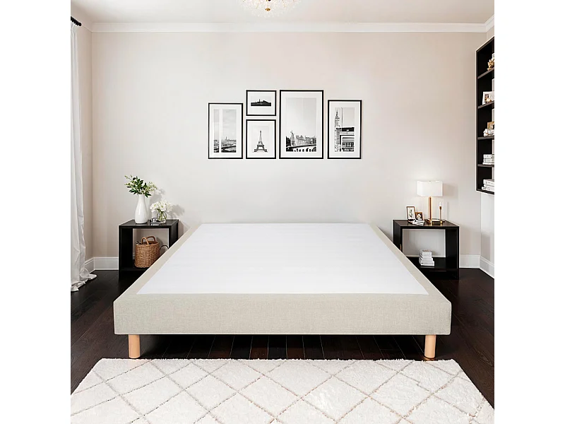 BELLECOUR LITERIE | Sommier tapissier SISAL 90x190 cm | Epaisseur 18 cm | Beige (pieds non inclus)