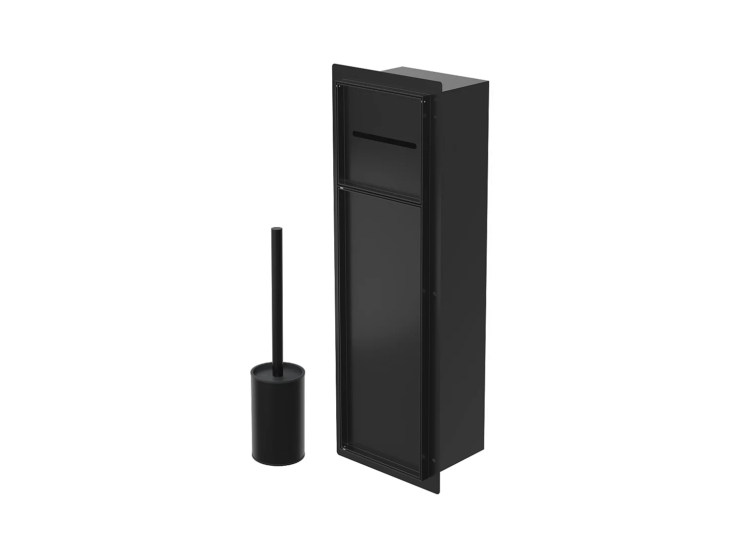 LuxeBath Módulo de armario empotrado para baño de acero inoxidable negro mate 60x20cm con tapa y escobilla WC nicho pared alicatable oculto encastrado