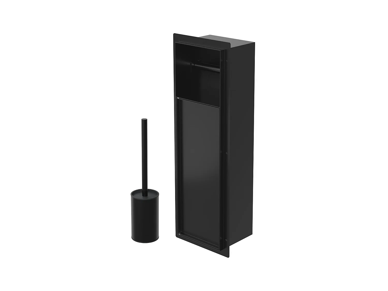 LuxeBath Módulo de armario empotrado para baño de acero inoxidable negro mate 60x20x10 cm con escobilla WC nicho de pared alicatable oculto encastrado