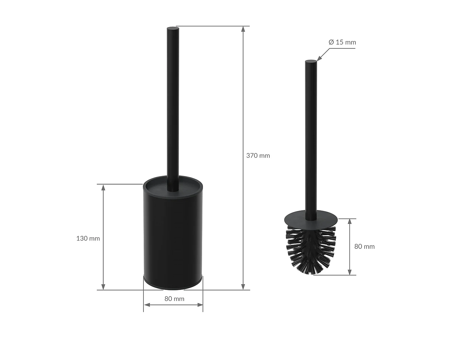 LuxeBath Porta carta igienica da incasso in acciaio inox verniciato a polvere nero opaco con scopino e vano portaoggetti, modulo WC a nicchia