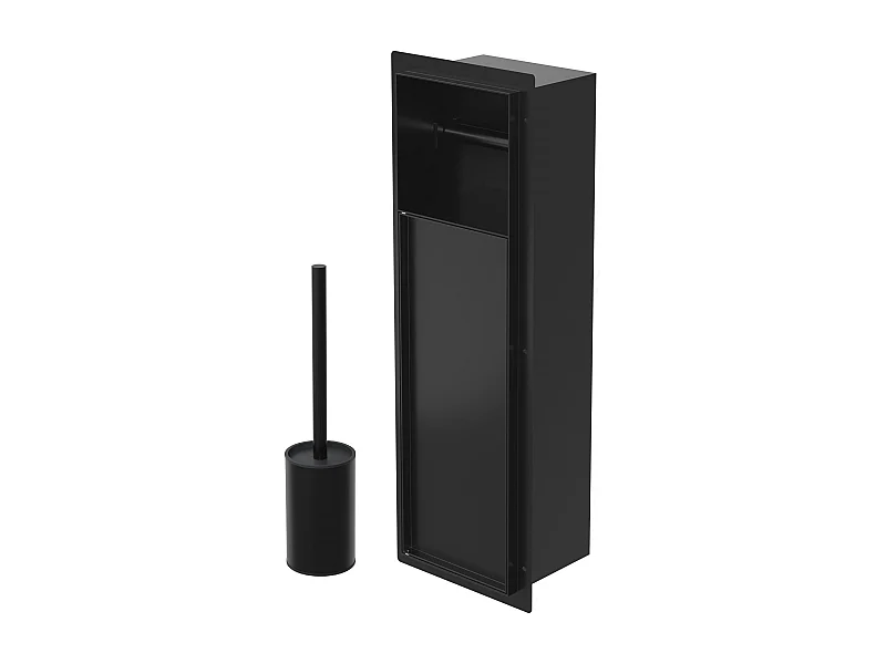 Niche module encastré 60x20x14 cm noir mat en acier pour porte brosse toilette et papier hygiénique étagère murale porte-rouleau armoire murale wc