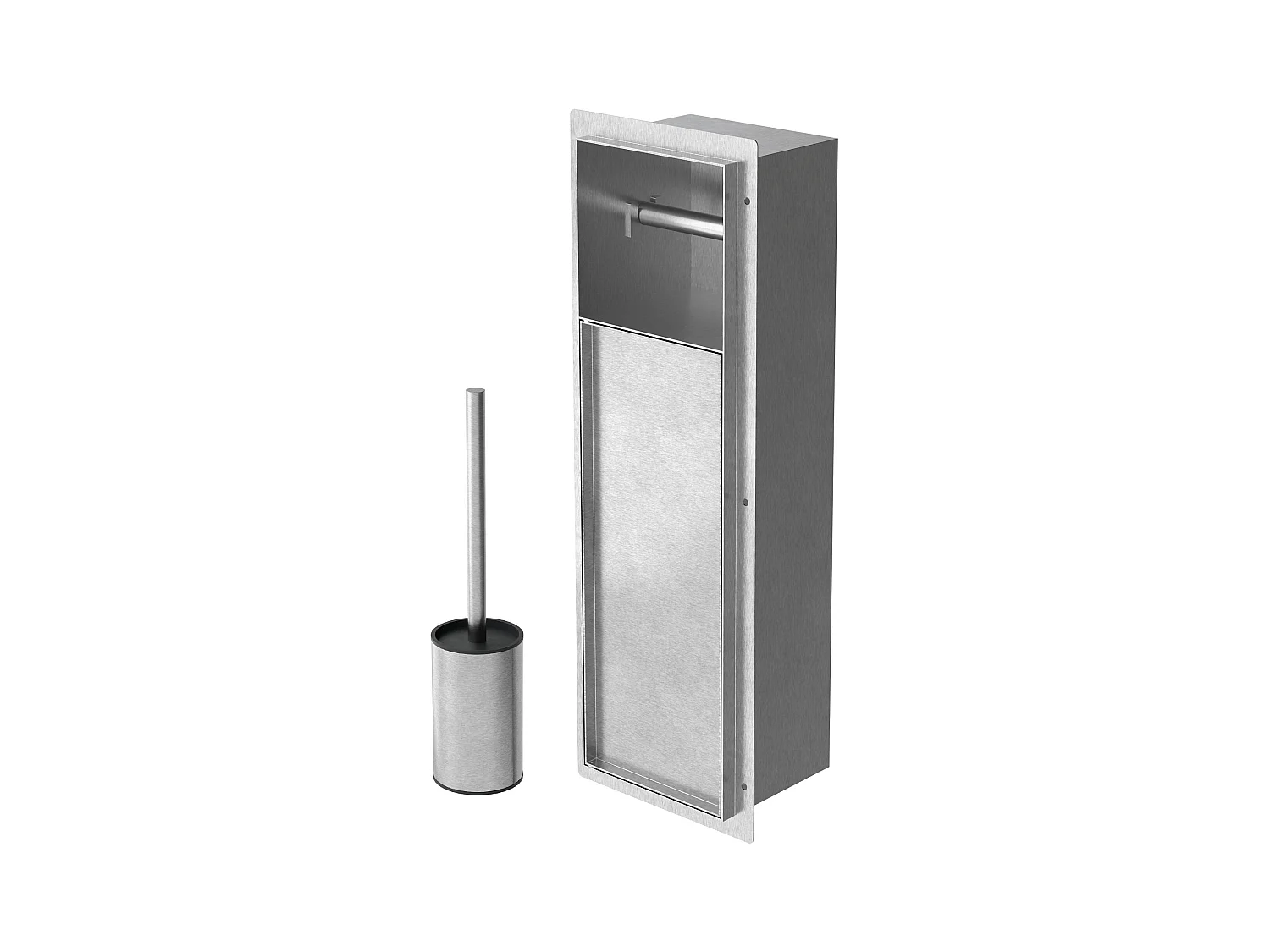 LuxeBath Módulo de armario empotrado para baño de acero inoxidable plateado 60x20x10 cm con escobilla WC nicho de pared alicatable oculto encastrado