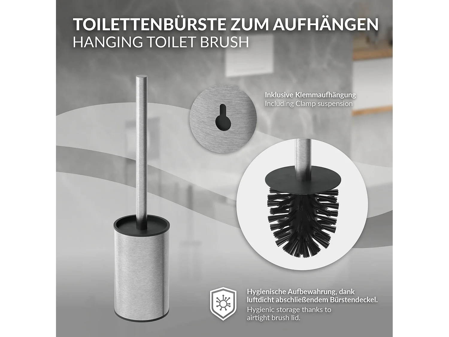 LuxeBath Porta carta igienica da incasso in acciaio inossidabile argento con scopino e vano portaoggetti, modulo WC a nicchia