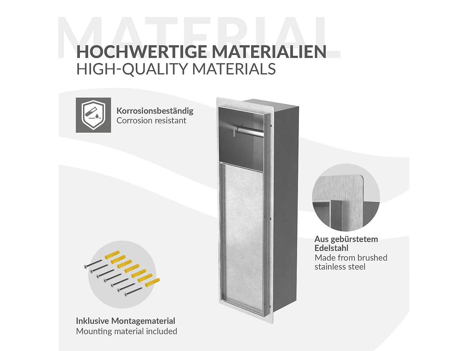 Niche module encastré 60x20x14 cm en acier argenté pour porte brosse toilette et papier hygiénique étagère murale porte-rouleau armoire murale wc