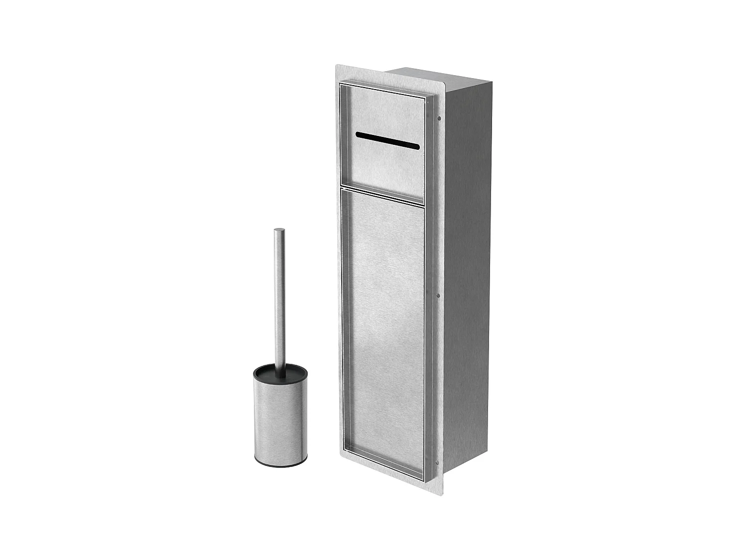 LuxeBath Módulo de armario empotrado para baño de acero inoxidable plateado 60x20cm con tapa y escobilla WC nicho pared alicatable oculto encastrado