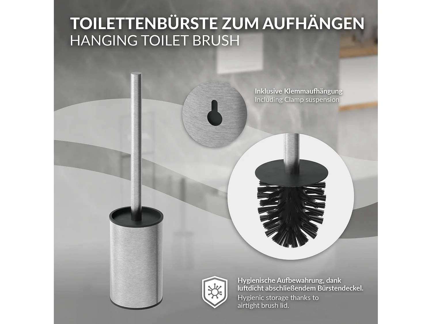 LuxeBath Porta carta igienica da incasso chiuso in acciaio inossidabile argento con scopino e vano portaoggetti, modulo WC a nicchia