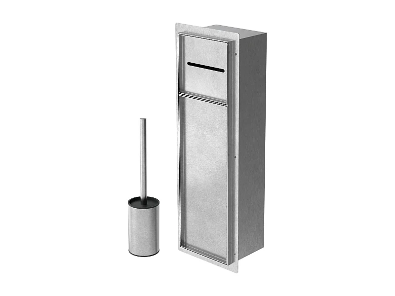 LuxeBath Porta carta igienica da incasso chiuso in acciaio inossidabile argento con scopino e vano portaoggetti, modulo WC a nicchia
