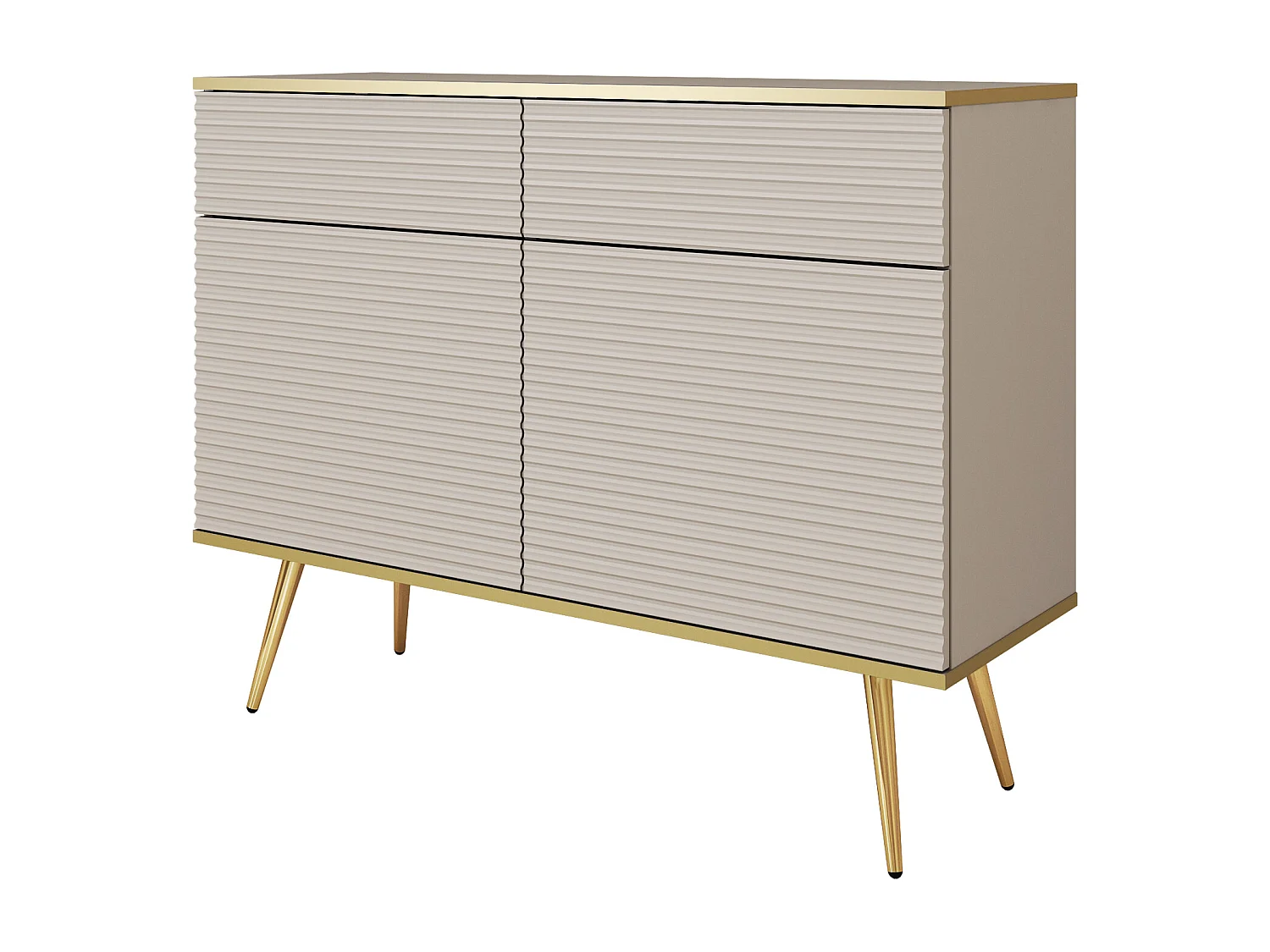 Credenza glamour beige con gambe dorate, 107 x 85 x 39