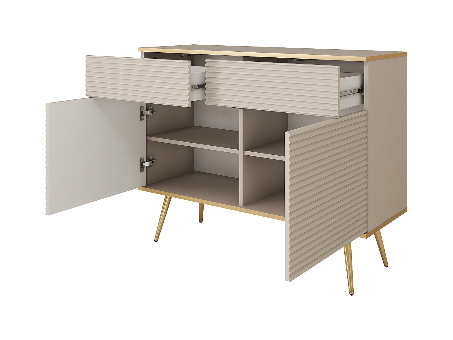 Credenza glamour beige con gambe dorate, 107 x 85 x 39