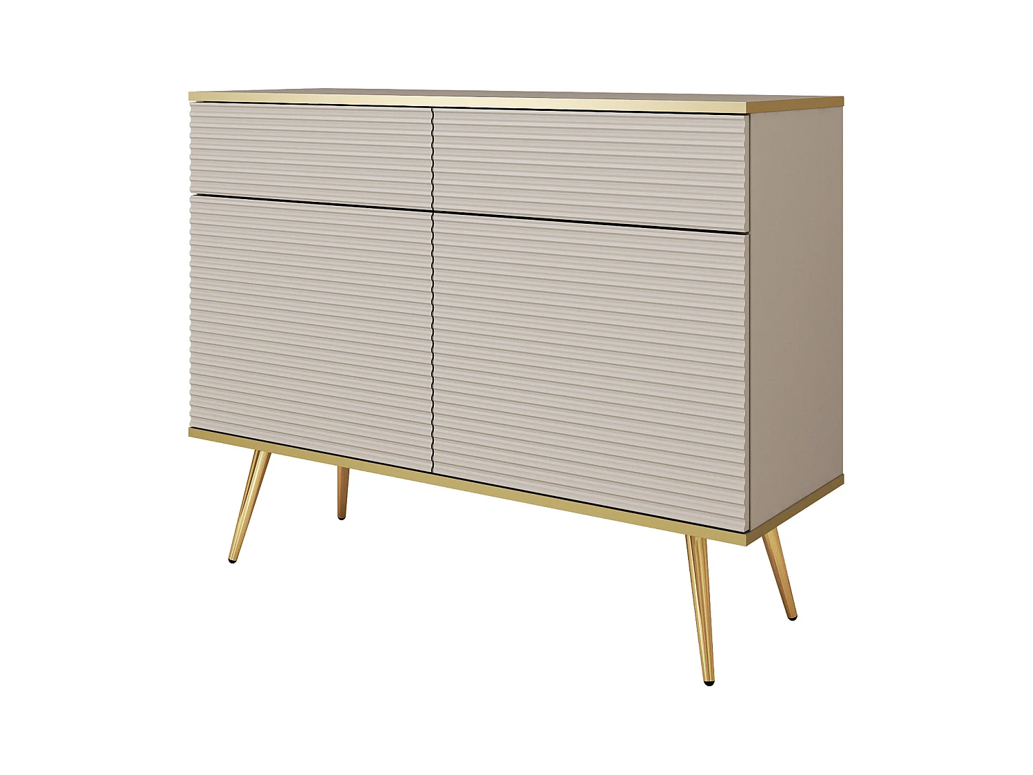 Buffet beige glamour avec pieds dorés, 107 x 85 x 39