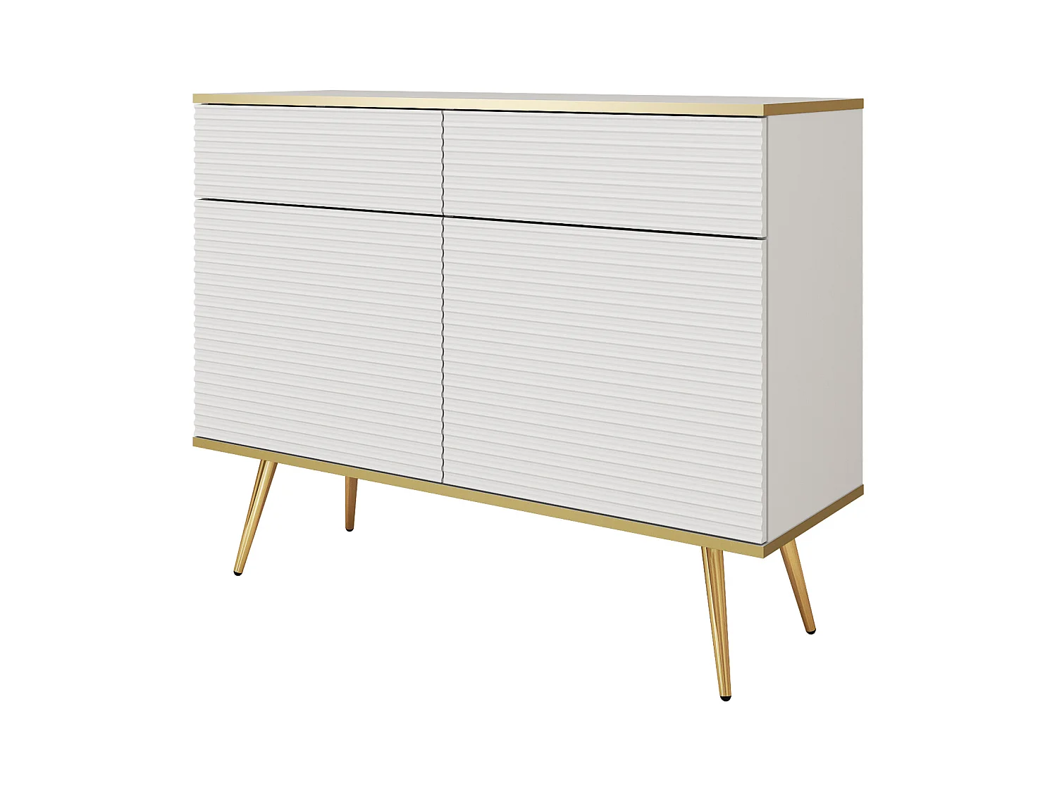 Glamouröses weißes Sideboard mit goldenen Beinen, 107 x 85 x 39
