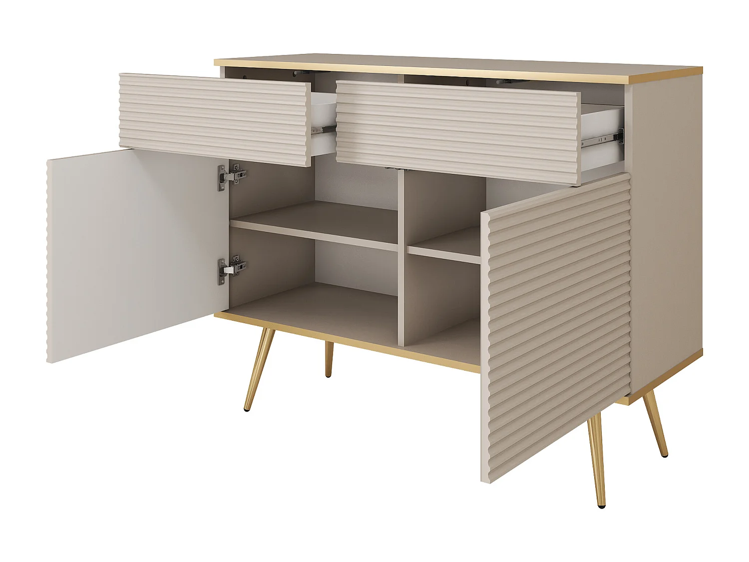 Buffet blanc glamour avec pieds dorés, 107 x 85 x 39