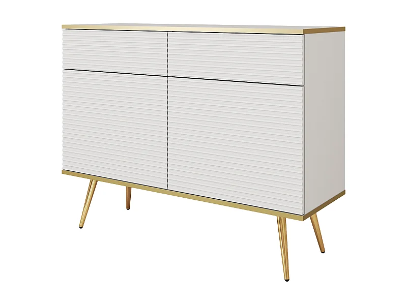 Glamouröses weißes Sideboard mit goldenen Beinen, 107 x 85 x 39