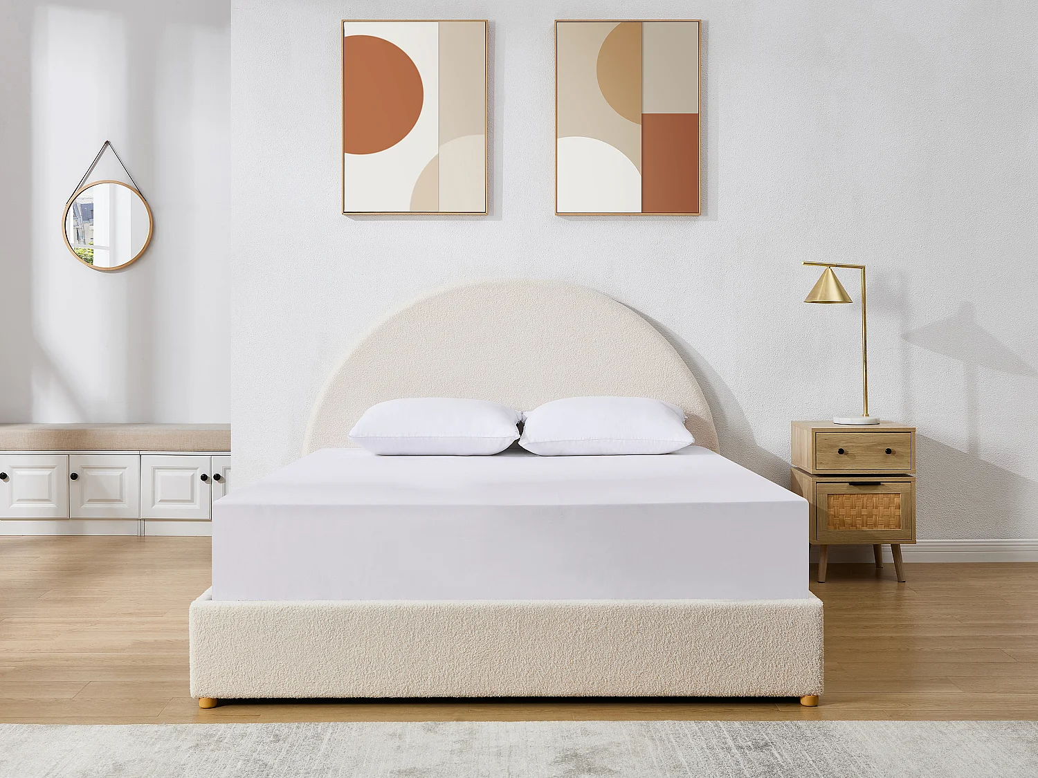 Sängram med förvaring 160 x 200 cm - Bouclé tyg - Vit – CALIDORYA