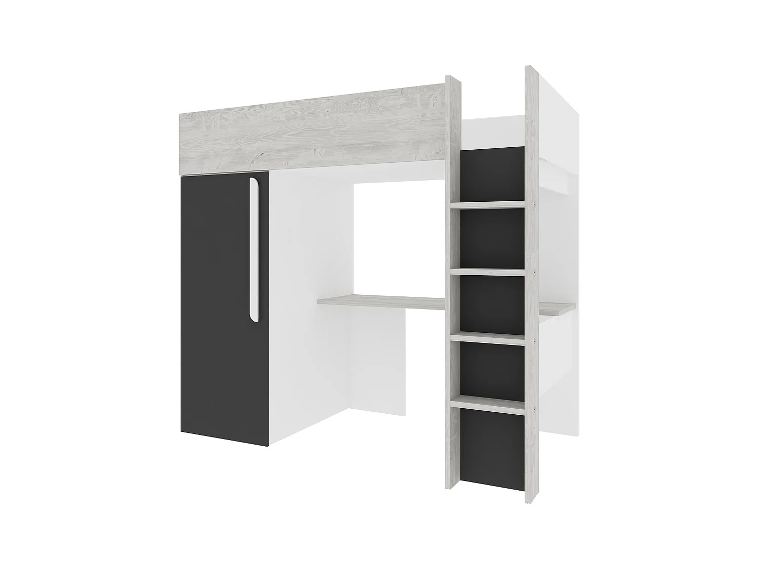 Lit mezzanine 90 x 200 cm avec armoire et bureau – Coloris : Naturel et anthracite - NICOLAS