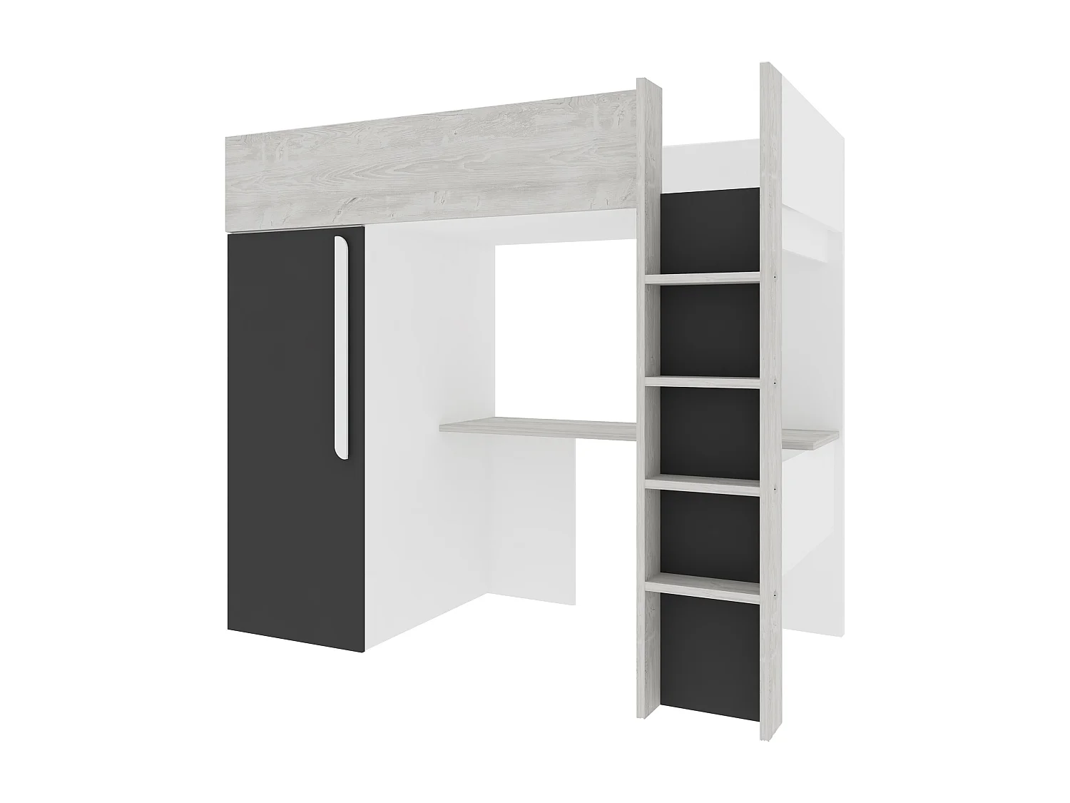 Loftseng 90 x 200 cm med skab og skrivebord - Farve: Natur og antracit - NICOLAS