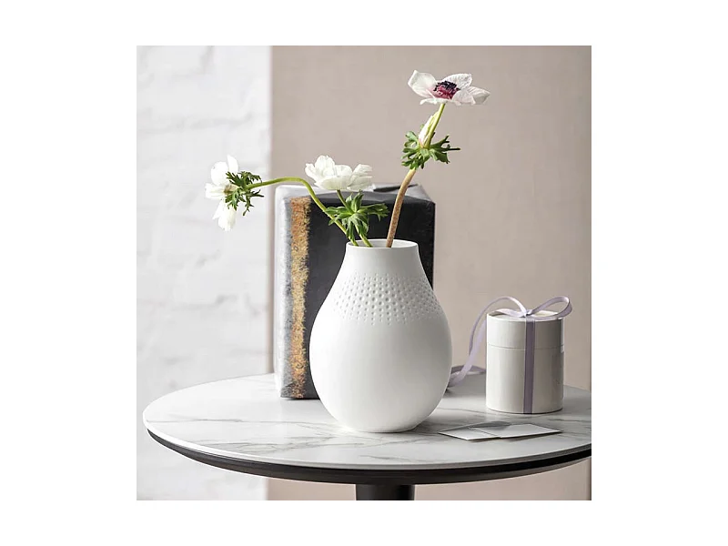 Vase col étroit en porcelaine blanche premium H20 cm, Manufacture Collier
