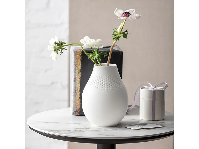 Vase col étroit en porcelaine blanche premium H20 cm, Manufacture Collier
