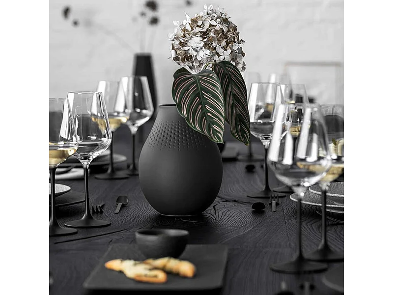 Vase col étroit en porcelaine noire haut de gamme H20 cm, Manufacture Collier