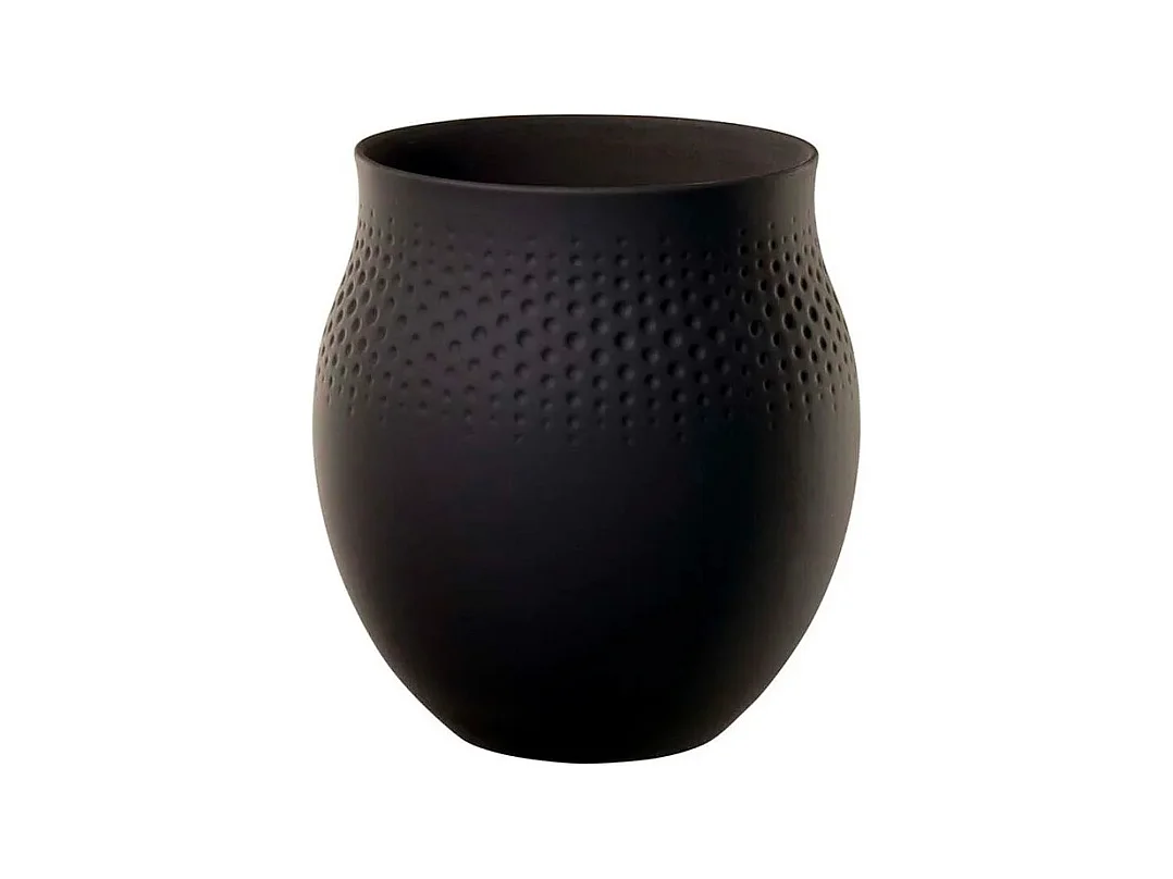 Vase à col large en porcelaine noire premium H17 cm, Manufacture Collier