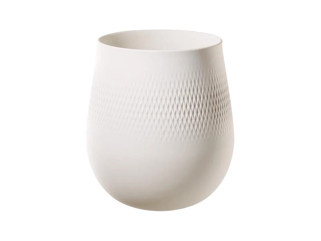 Vase carré en porcelaine blanche H 23 cm, Manufacture Collier