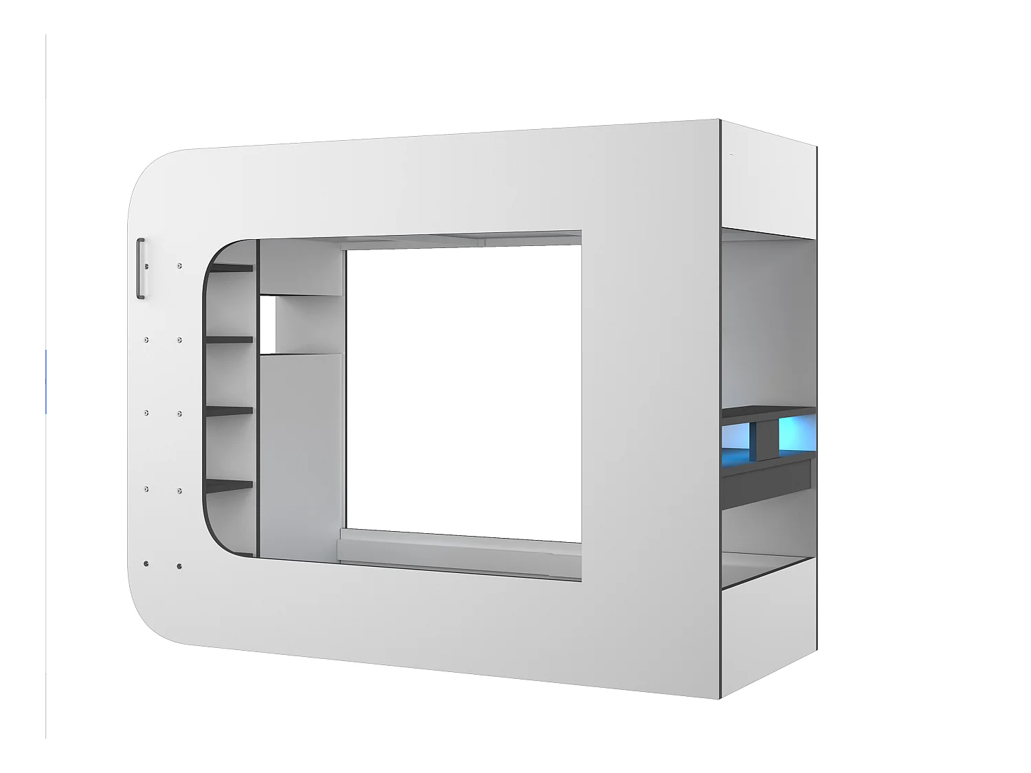 Lit mezzanine gamer 90 x 200 cm - Avec bureau et rangements - Avec LEDs – Blanc et anthracite - WARRIOR