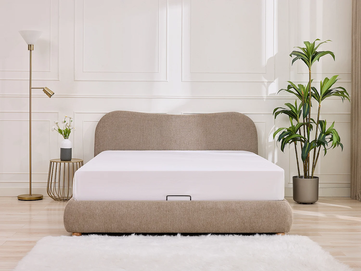 Lit coffre 140 x 190 cm - Tissu - Taupe - VANARI