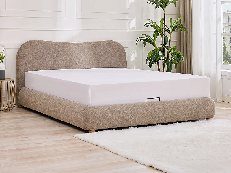 Lit coffre 140 x 190 cm - Tissu - Taupe - VANARI