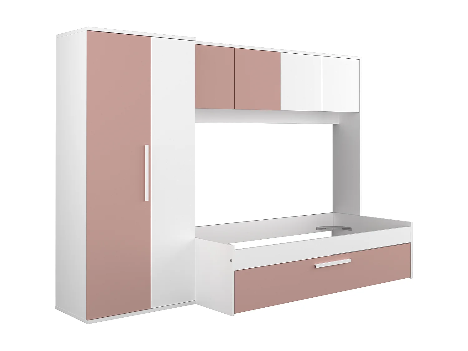 Säng med bäddsoffa 2 x 90 x 200 cm - Med garderob - Rosa och vit - LUMOKA