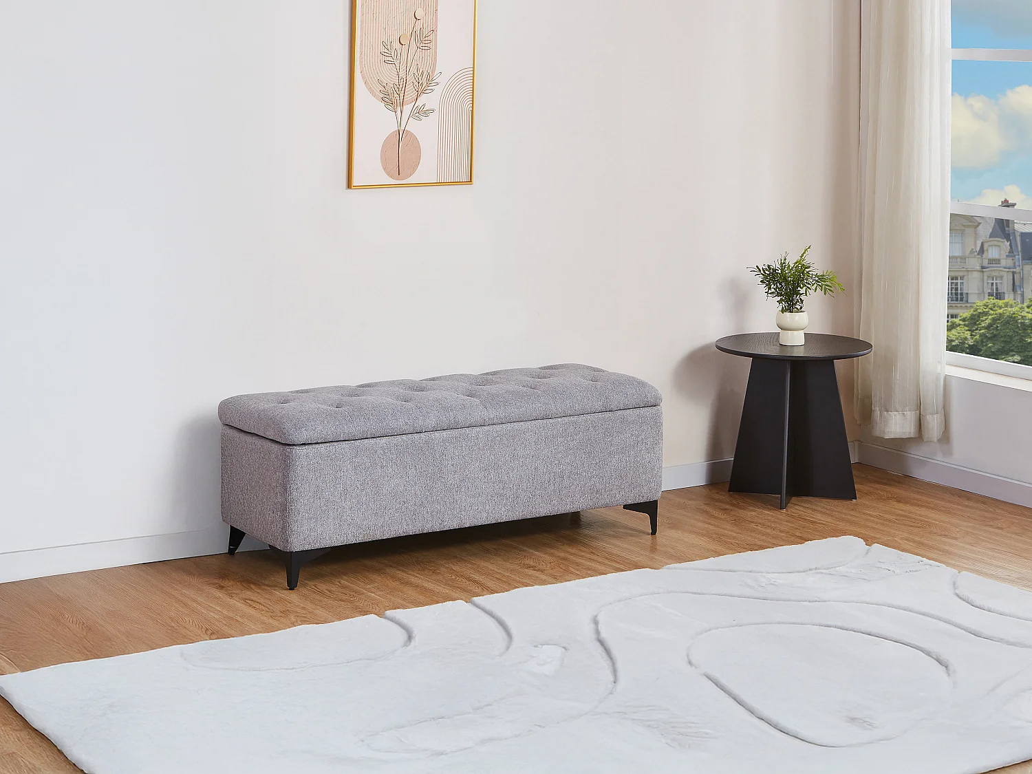 Banc coffre – Tissu – Gris - SABILO
