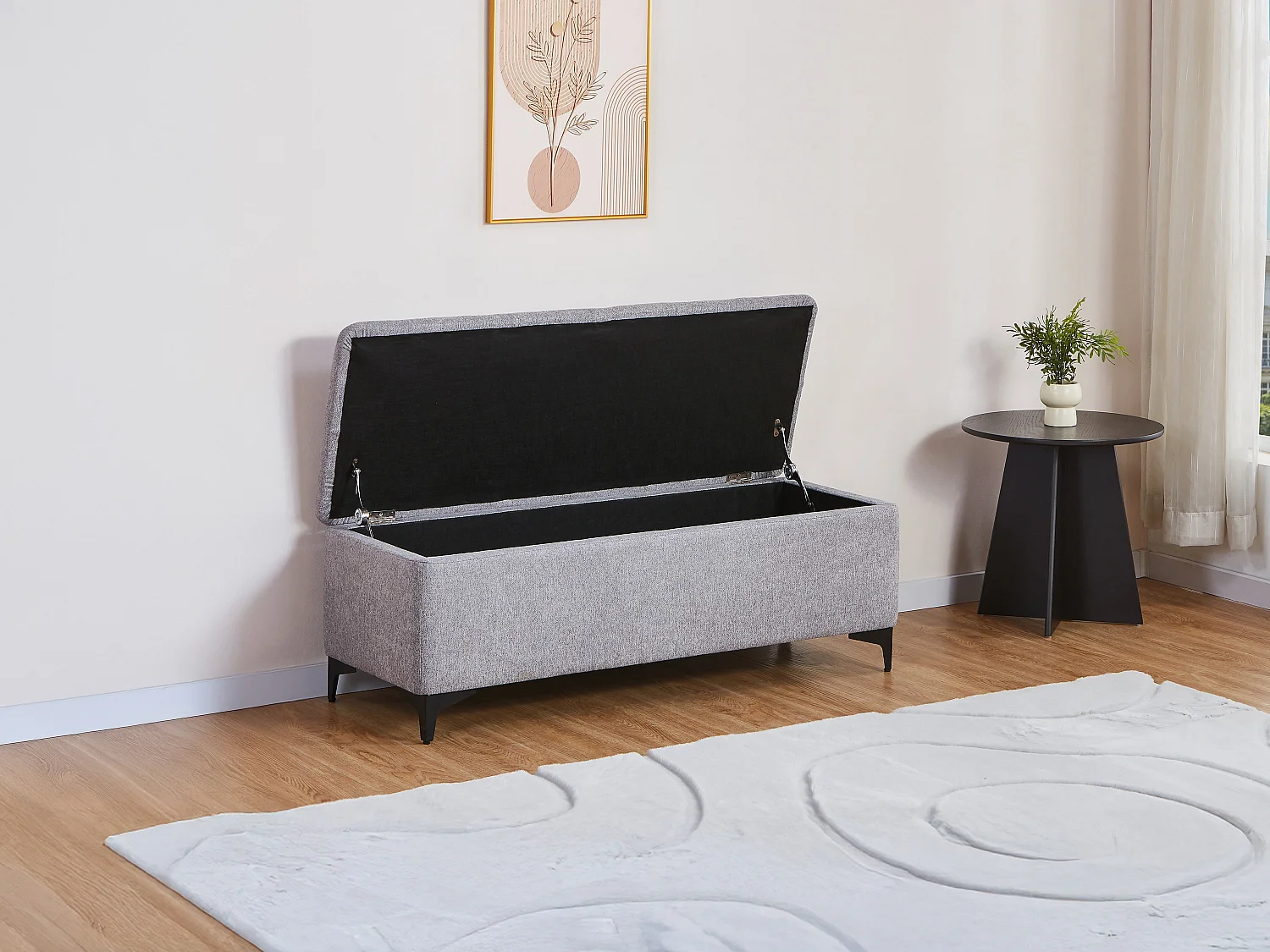 Banc coffre – Tissu – Gris - SABILO