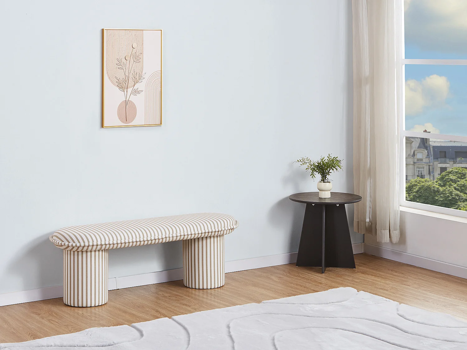 Banc en tissu – Rayé blanc et taupe - ELAMIU