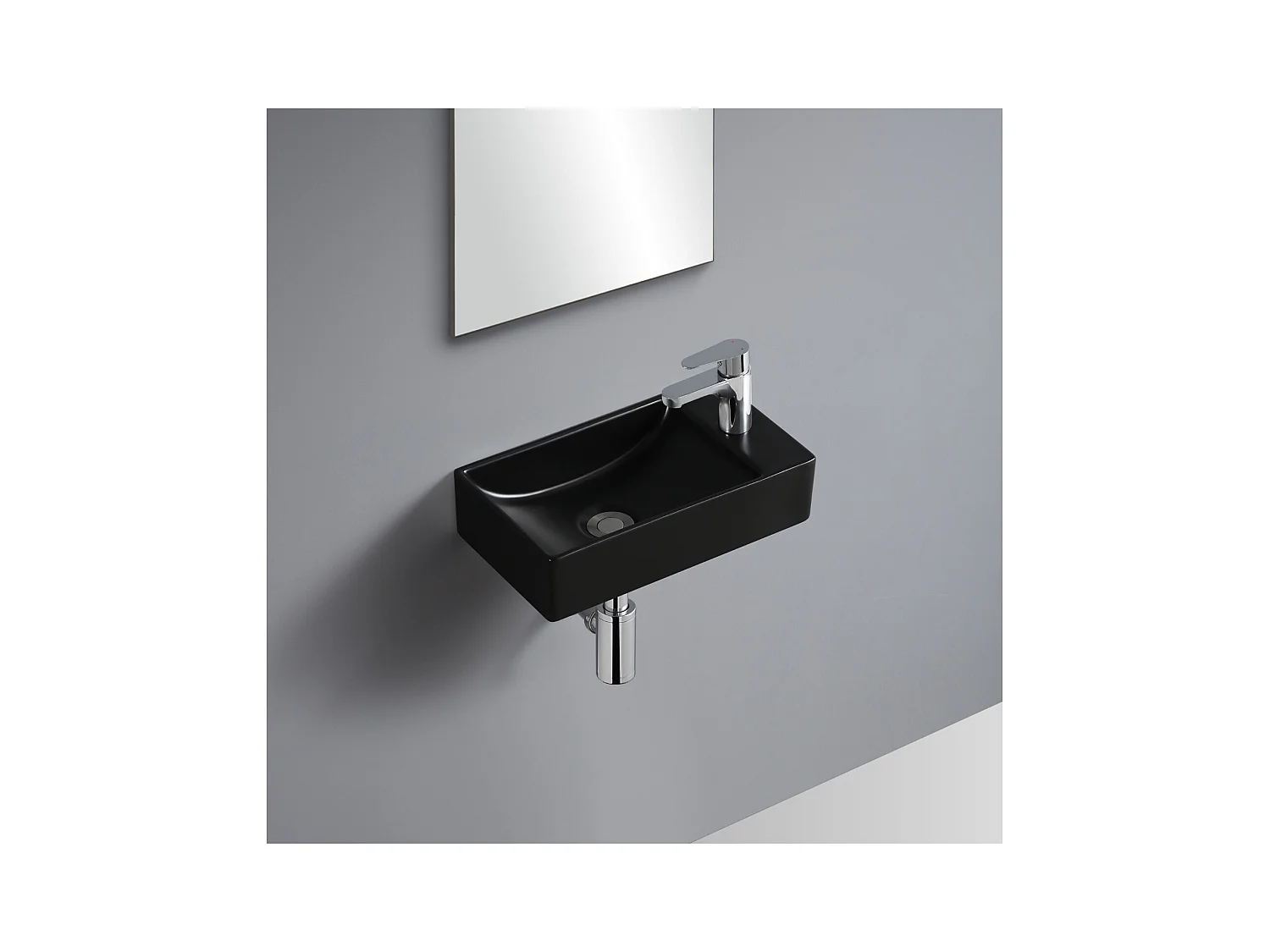 XAVY Wandwaschbecken L.40 x H.10 x T.23 cm rechteckig schwarze Keramik