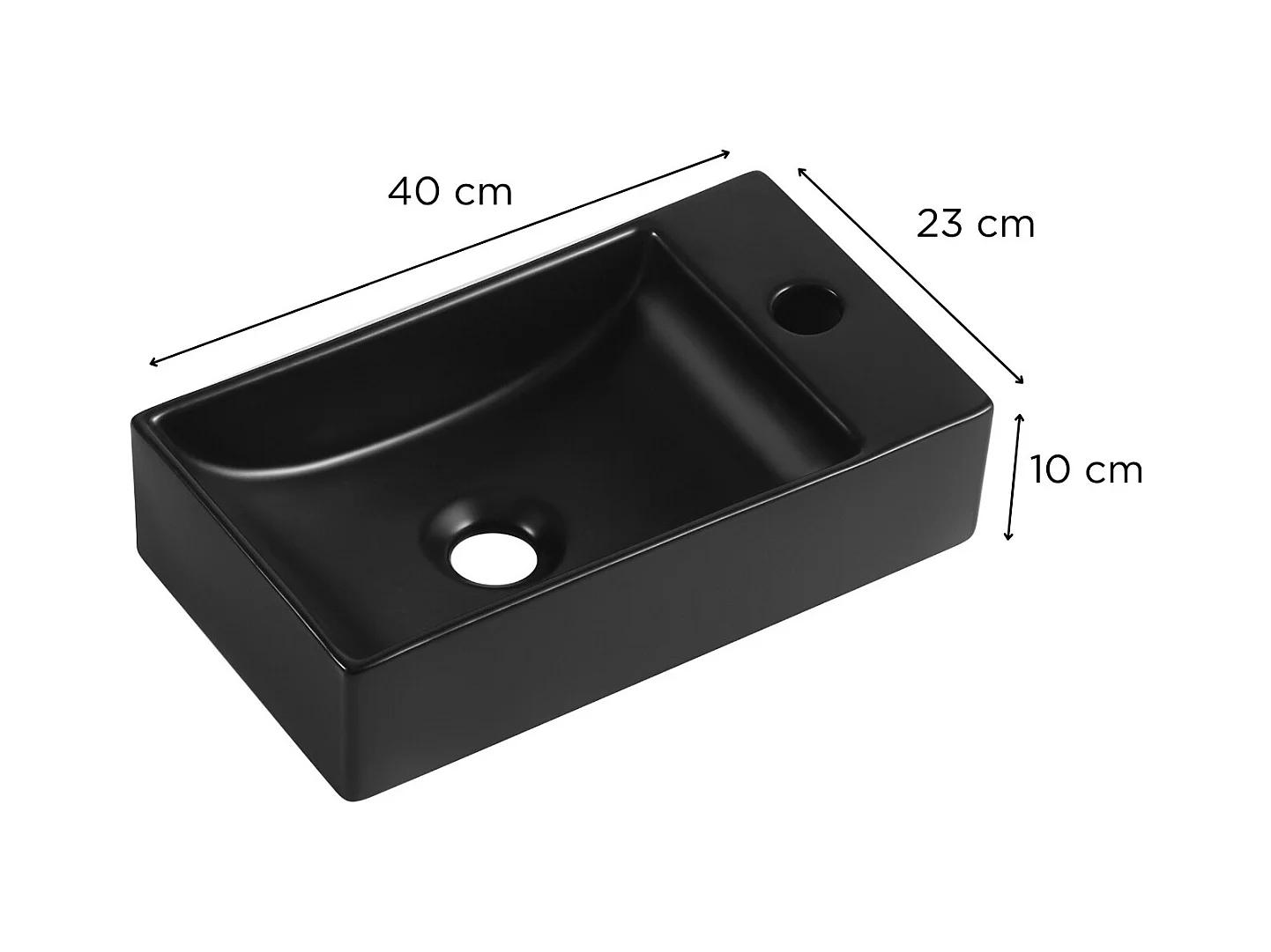XAVY Wandwaschbecken L.40 x H.10 x T.23 cm rechteckig schwarze Keramik