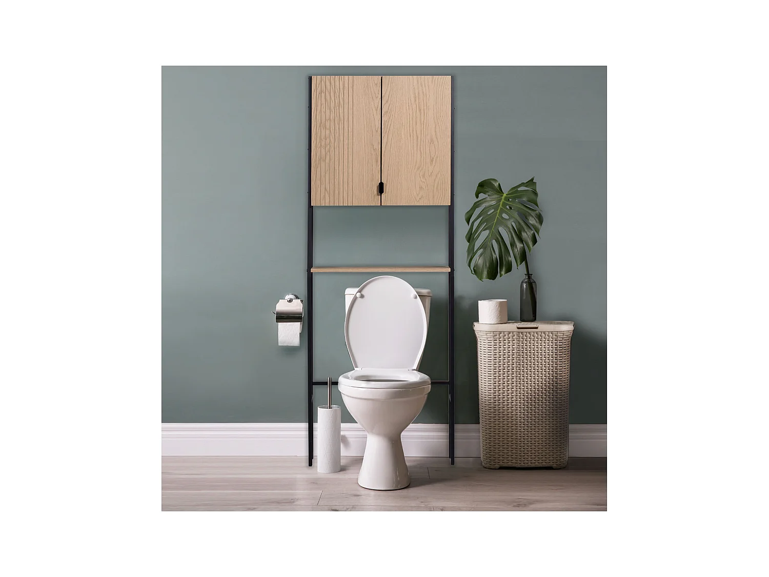 WC-Brückenregal ALTEA aus natürlicher Eiche L.66 x H.180 x T.22 cm