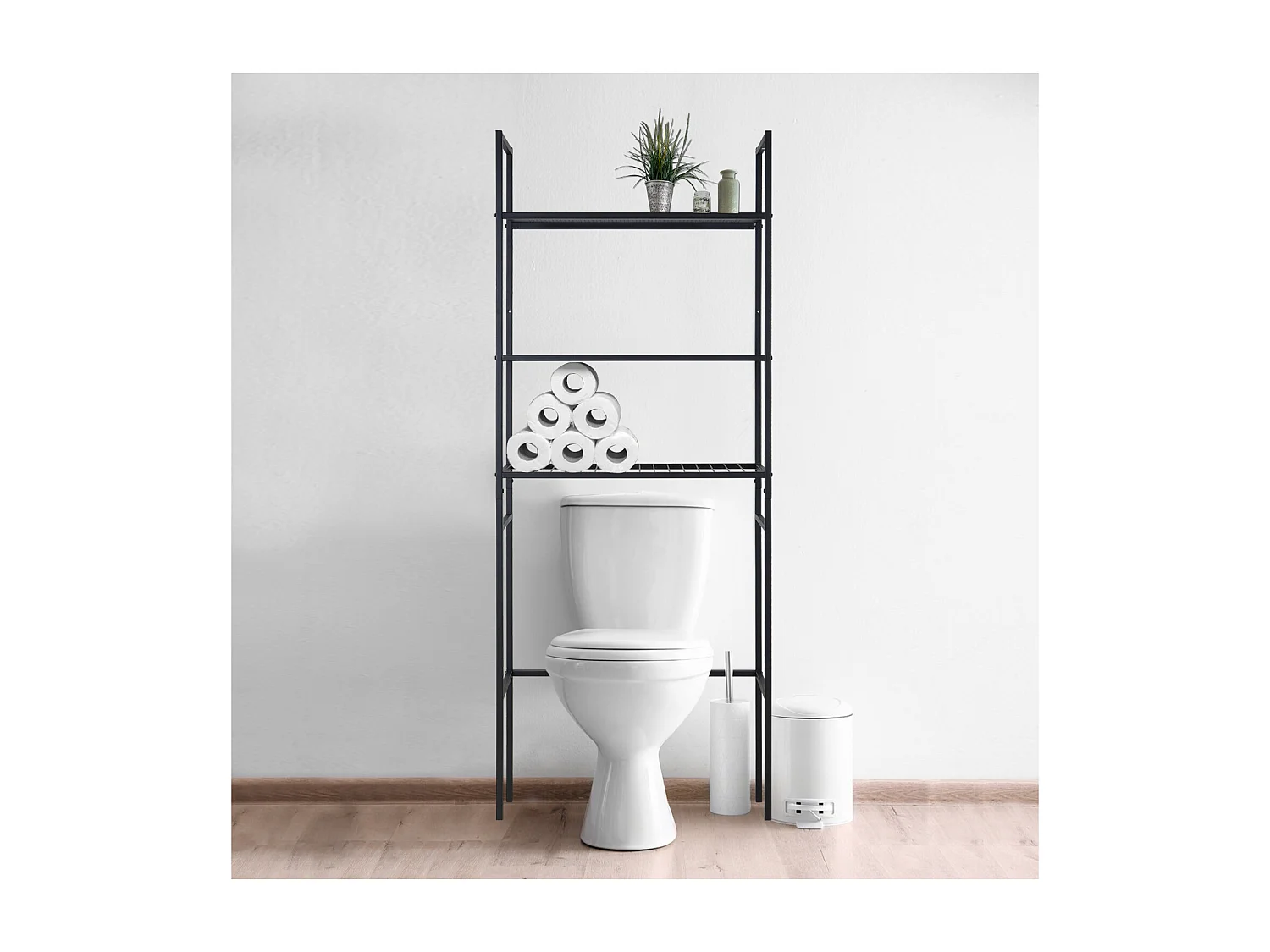 ALZYA Brückenregal B.66 x H.180 x T.22 cm schwarz über Toilette/Waschmaschine