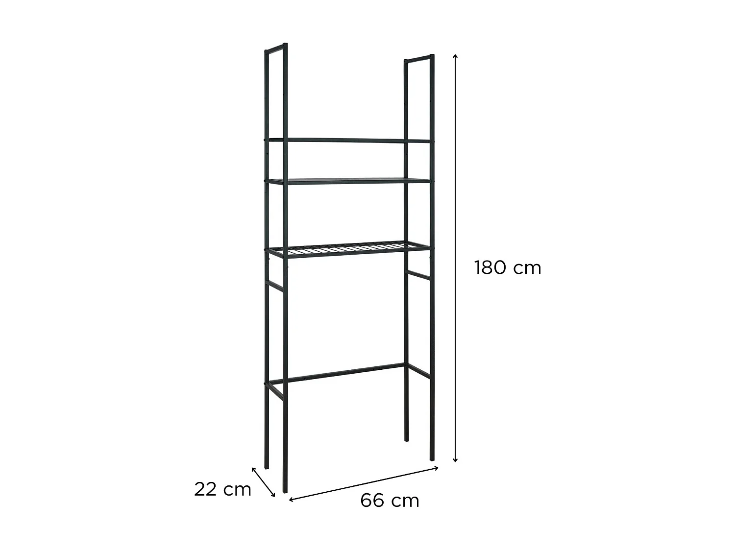 ALZYA Brückenregal B.66 x H.180 x T.22 cm schwarz über Toilette/Waschmaschine