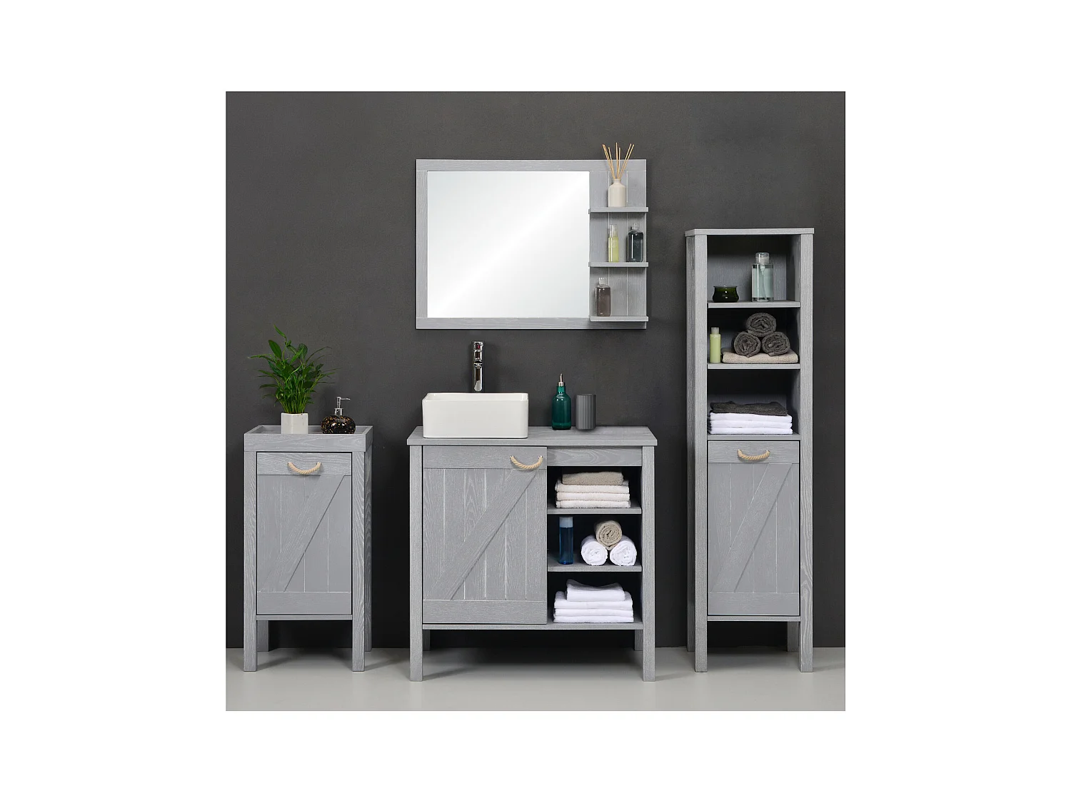 Mobile bagno LUZIA lavabo singolo L.85 x H.78 x P.50 cm rovere grigio