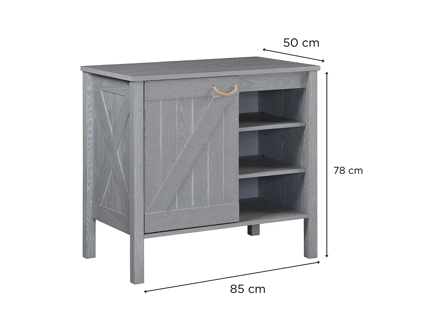 LUZIA Badezimmerschrank mit Einzelwaschbecken, B.85 x H.78 x T.50cm, Eiche grau