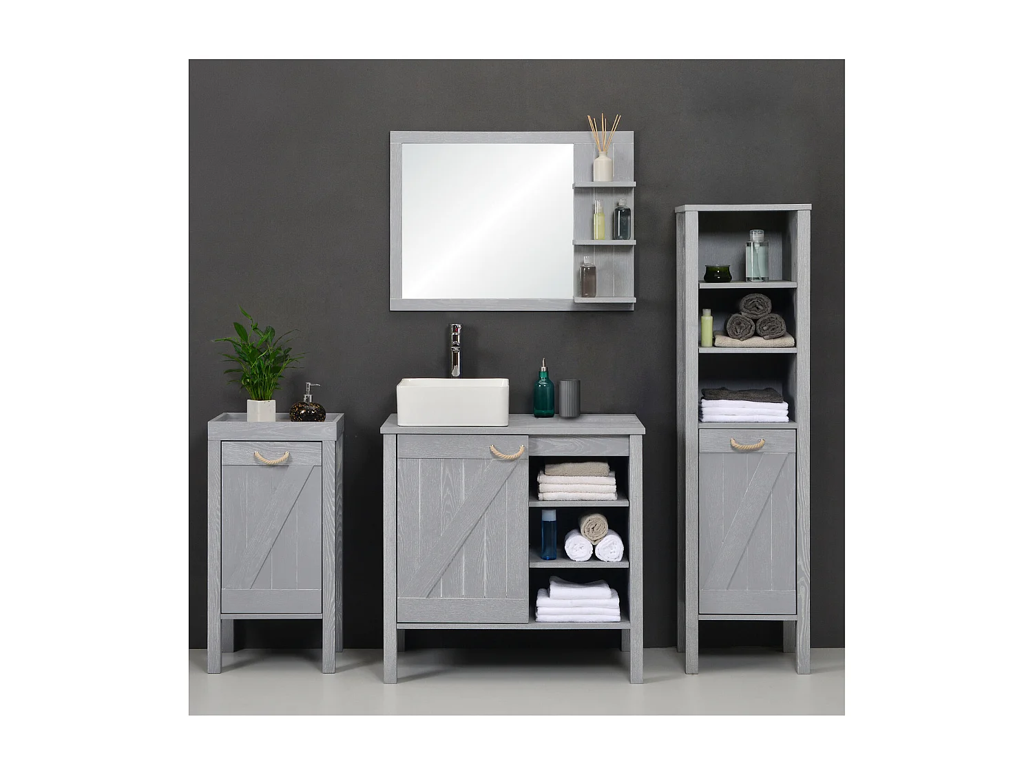 Mobile bagno LUZIA lavabo singolo L.85 x H.78 x P.50 cm rovere grigio