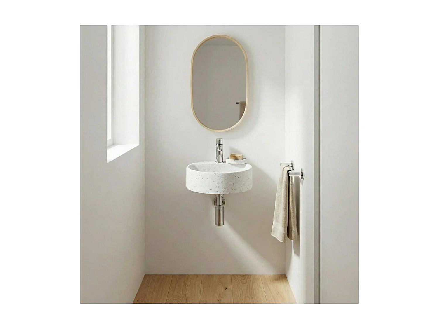 Lavabo de pared redondo de terrazo IZIA de 30 cm