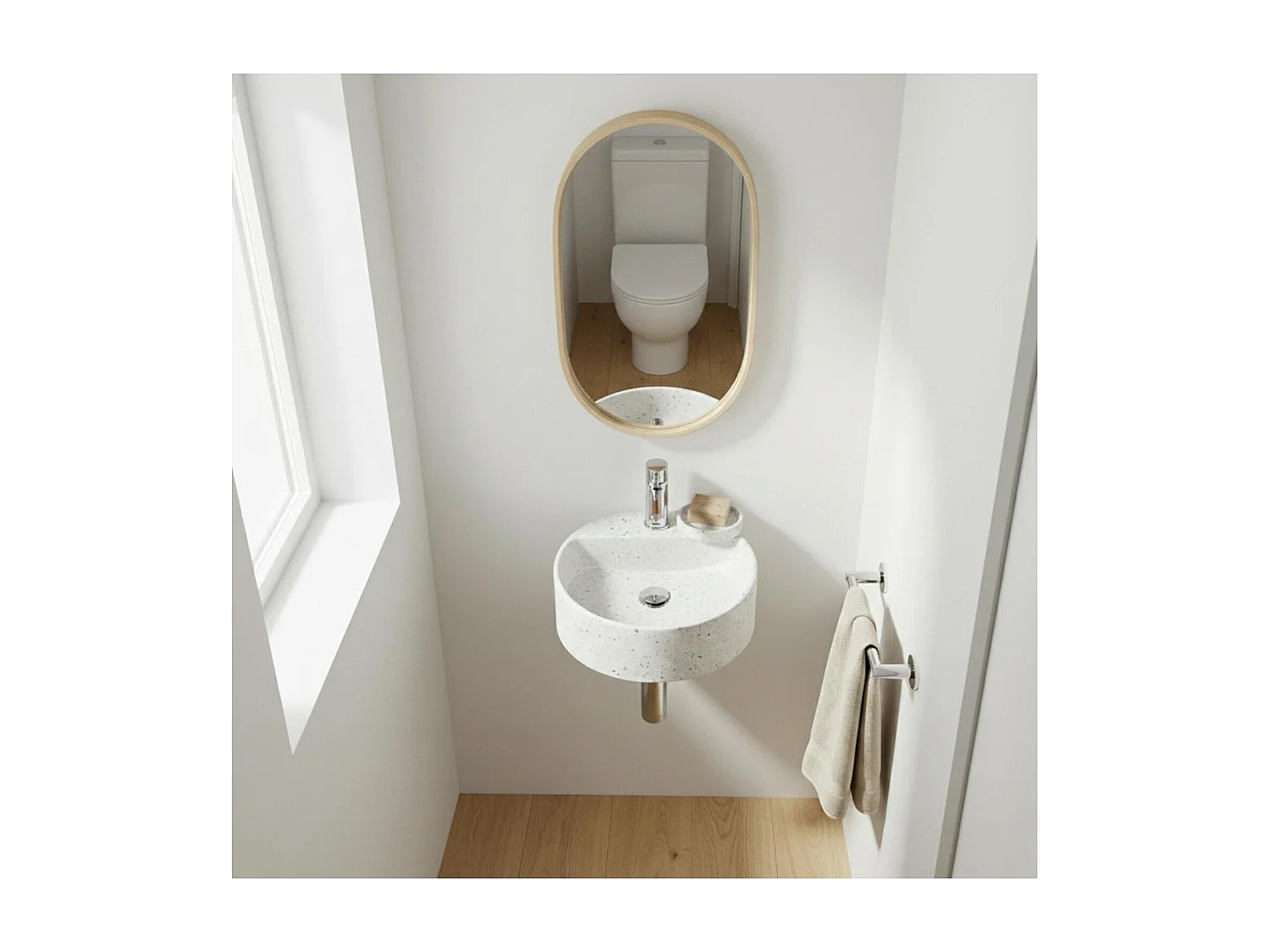 Lavabo de pared redondo de terrazo IZIA de 30 cm