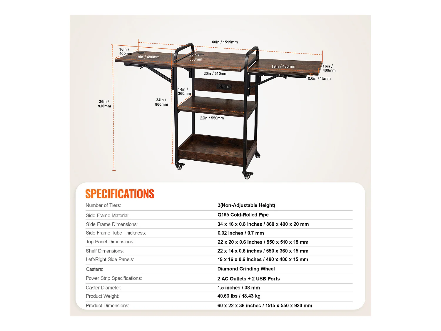 Table de Presse à Chaud SucceBuy Table de Presse à Chaud, Support Mobile à 3 Niveaux Avec Station de Charge