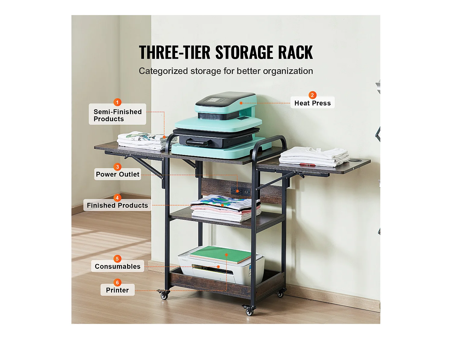 Table de Presse à Chaud SucceBuy Table de Presse à Chaud, Support Mobile à 3 Niveaux Avec Station de Charge