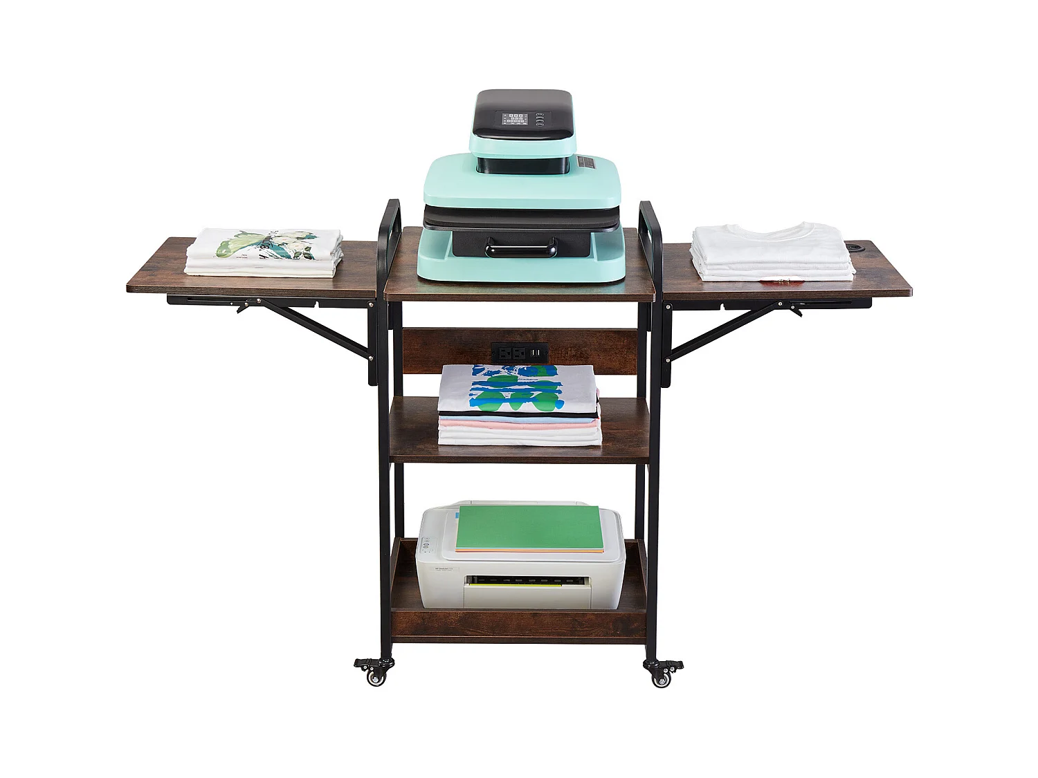 Transferpressentisch SucceBuy 3-stufiger Transferpressentisch, Mobiler Ständer mit Ladestation