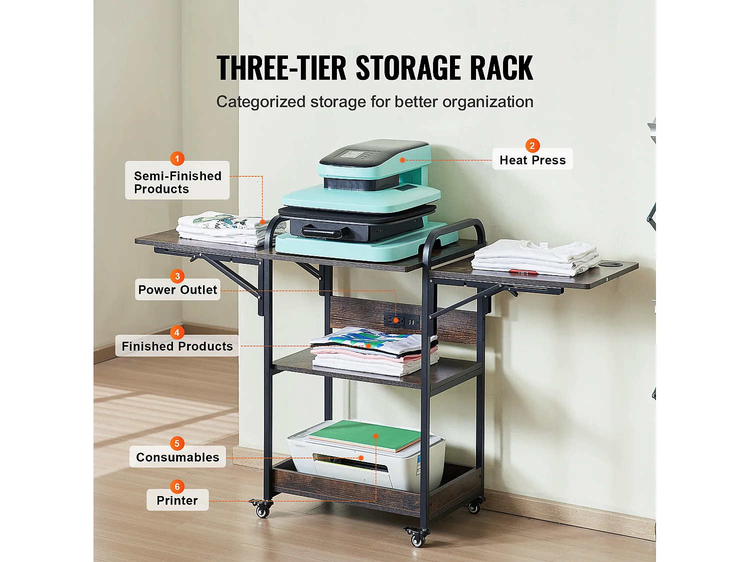 Table de Presse à Chaud SucceBuy Table de Presse à Chaud, Support Mobile à 3 Niveaux Avec Station de Charge