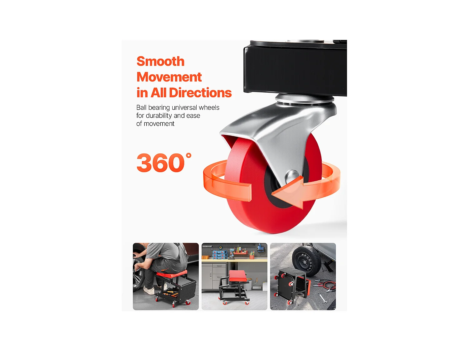 Tabouret d'Atelier SucceBuy, Mécanicien avec Roulettes Siège Escabeau Charge 136 kg