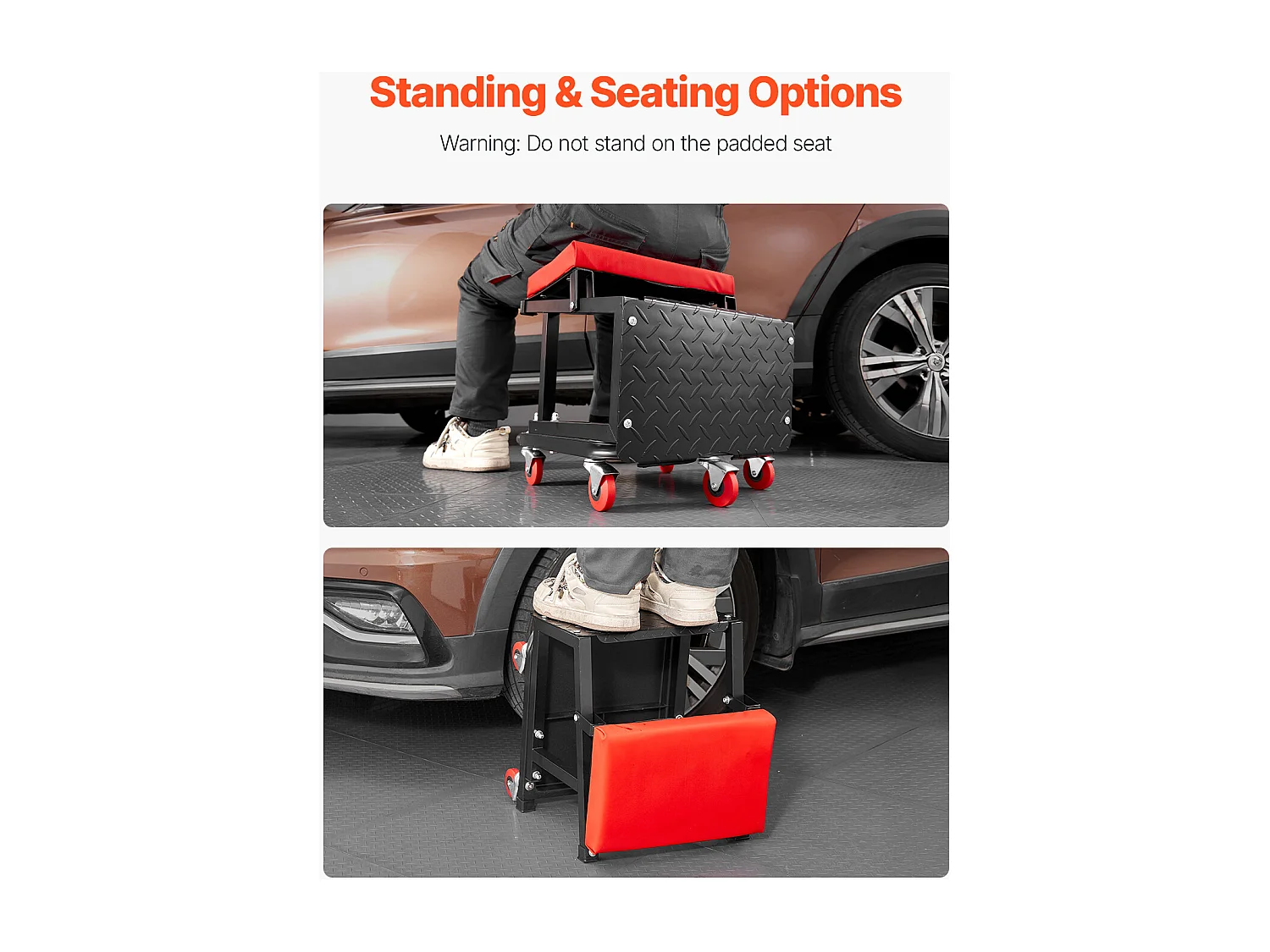 Tabouret d'Atelier SucceBuy, Mécanicien avec Roulettes Siège Escabeau Charge 136 kg